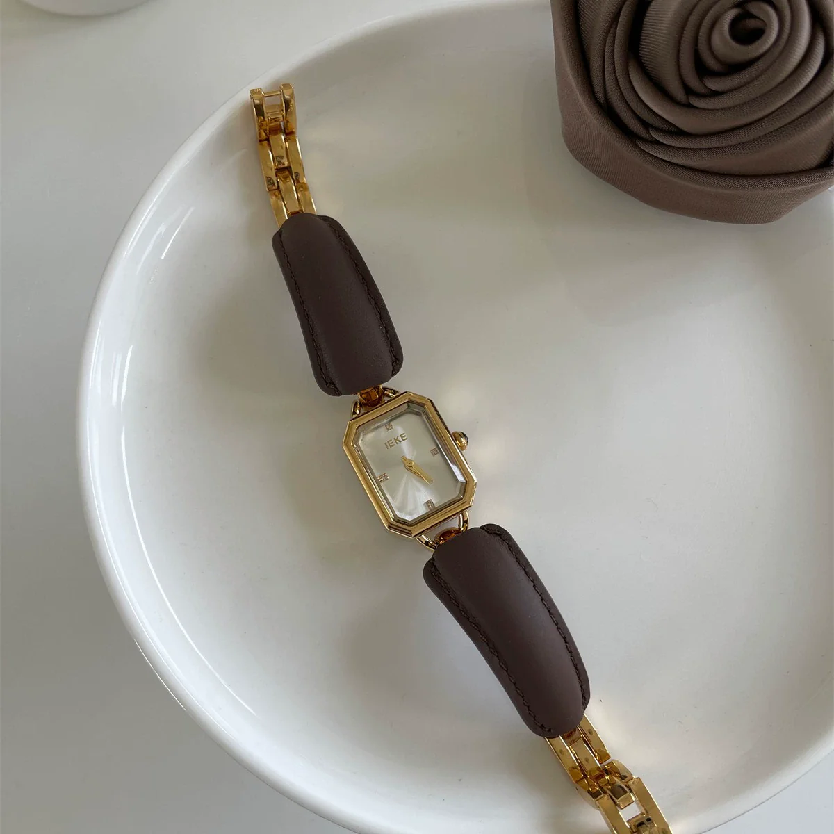 Leather Ladies Square Quartz Watch Bracelet With Elephant Design - Image 2