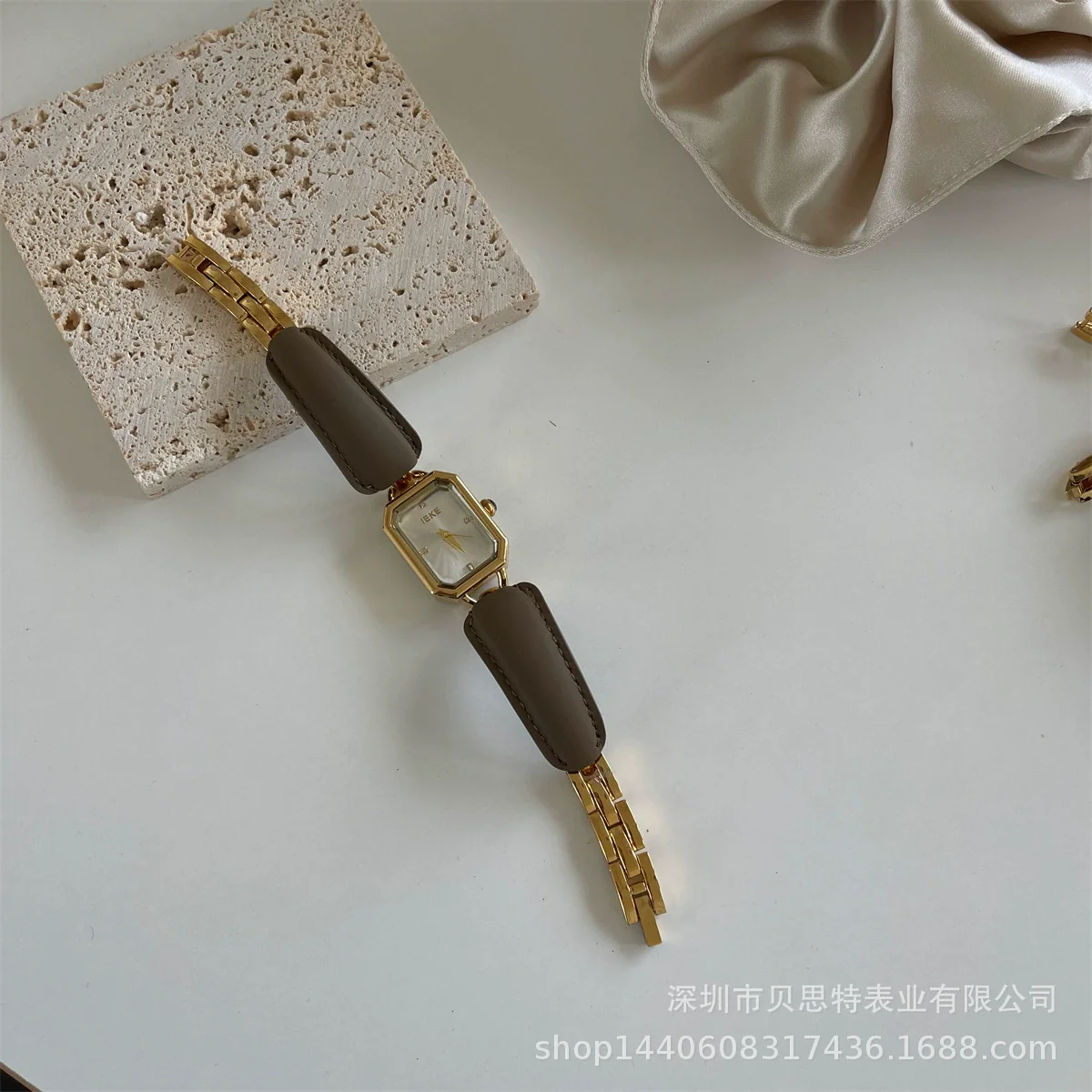 Leather Ladies Square Quartz Watch Bracelet With Elephant Design - Image 6