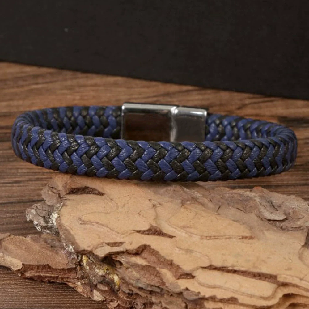 Leather Multilayer Braided Bracelet Handmade With Stainless Steel Magnet Buckle Electroplated Microfiber Unisex Jewelry - Image 3