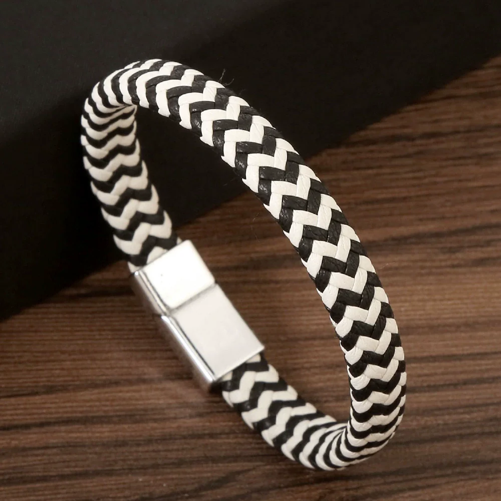Leather Multilayer Braided Bracelet Handmade With Stainless Steel Magnet Buckle Electroplated Microfiber Unisex Jewelry - Image 5
