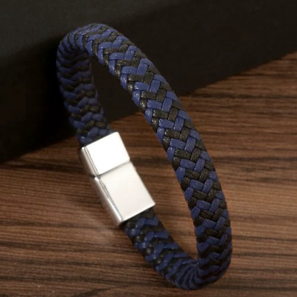 Leather Multilayer Braided Bracelet Handmade With Stainless Steel Magnet Buckle Electroplated Microfiber Unisex Jewelry - Image 6