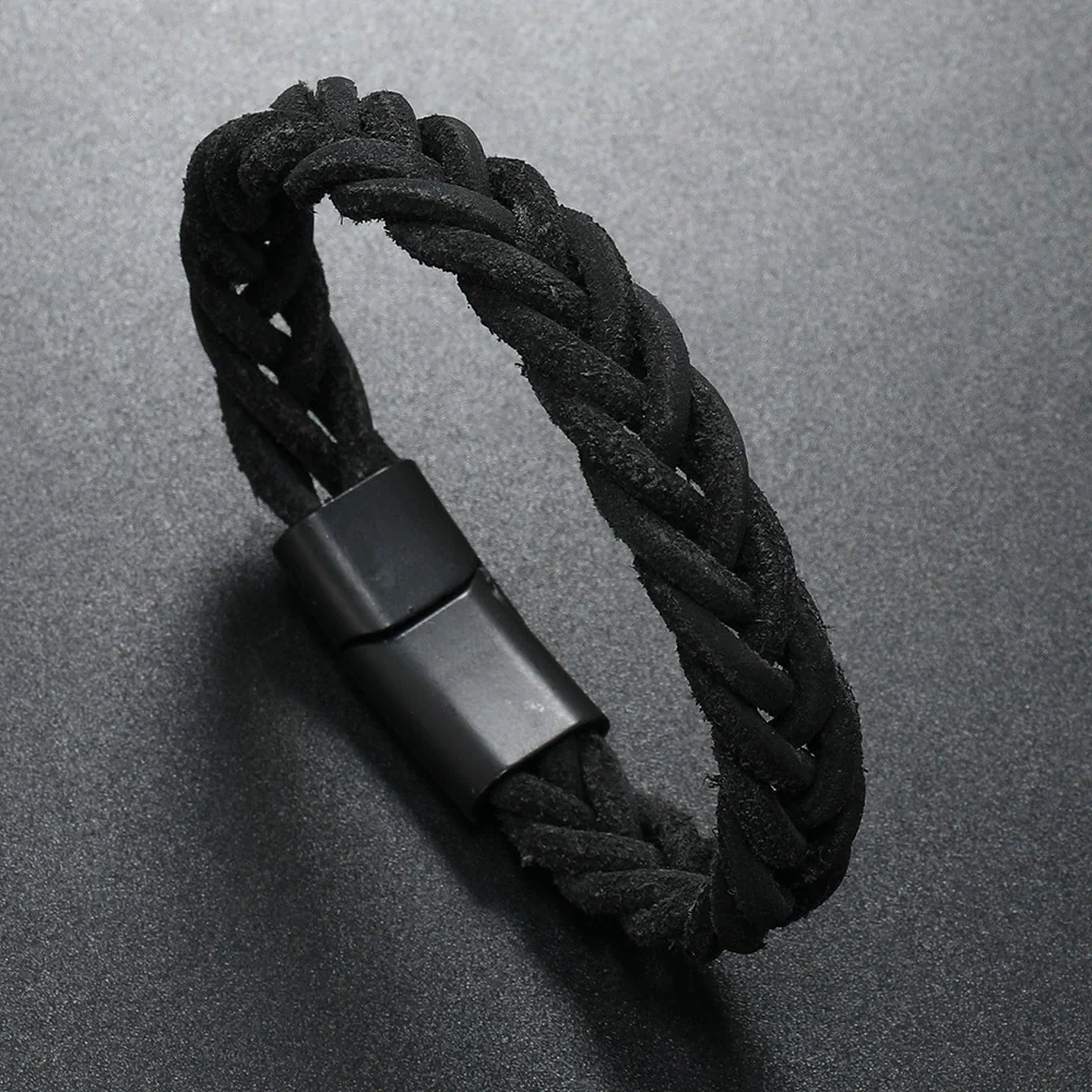 Leather Rope Bracelet Handwoven Retro Geometric Style For Men - Image 4