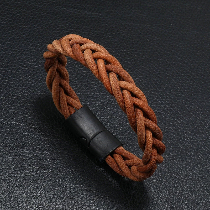 Leather Rope Bracelet Handwoven Retro Geometric Style For Men - Image 6