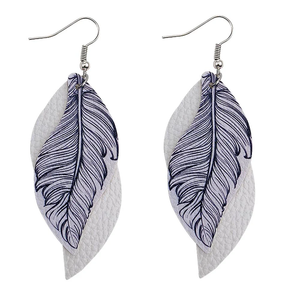 Leather Sshaped Feather Print Earrings For Women - Image 14