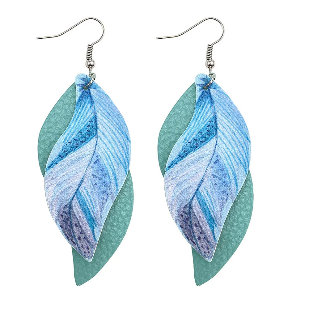 Leather Sshaped Feather Print Earrings For Women - Image 6