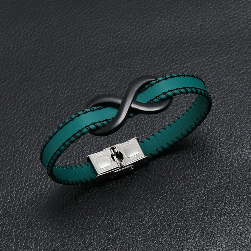 Leather Stainless Steel Hand Knitted Hiphop Infinite Symbol Men's Bracelet Jewelry - Image 6