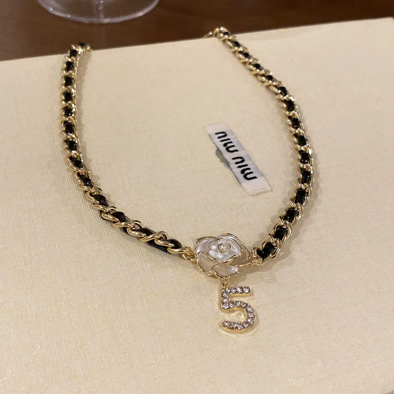 Leather Sweater Chain With Diamondembedded Digital Flower Pattern Electroplated Allmatching For Women - Image 5