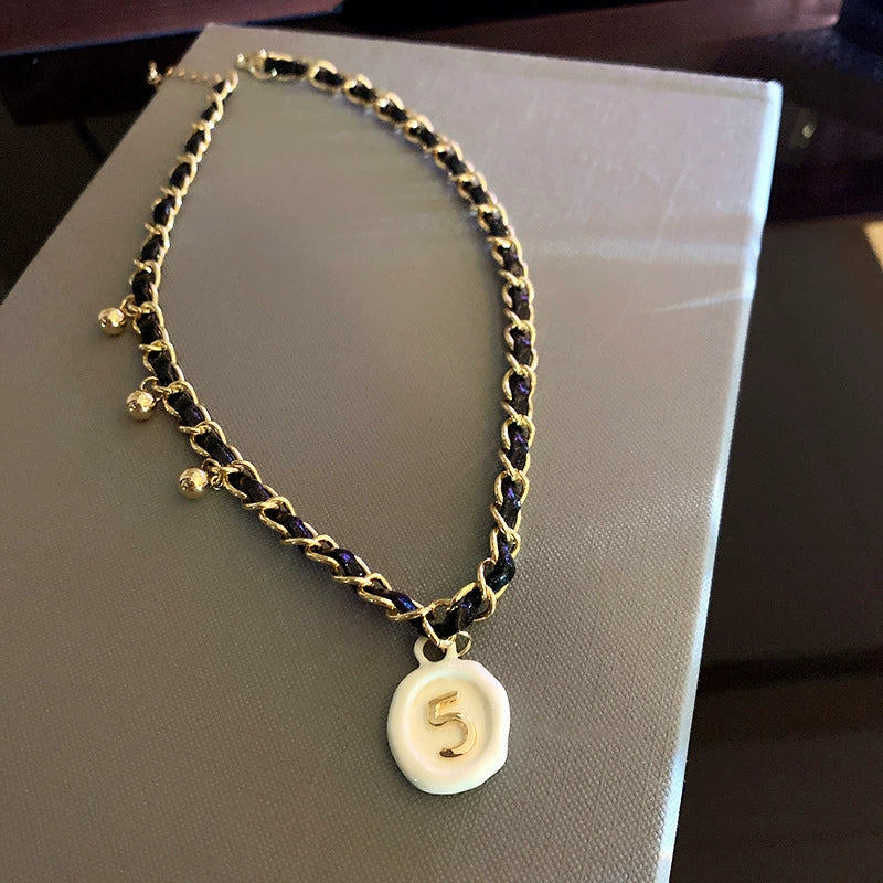 Leather Sweater Chain With Diamondembedded Digital Flower Pattern Electroplated Allmatching For Women - Image 8