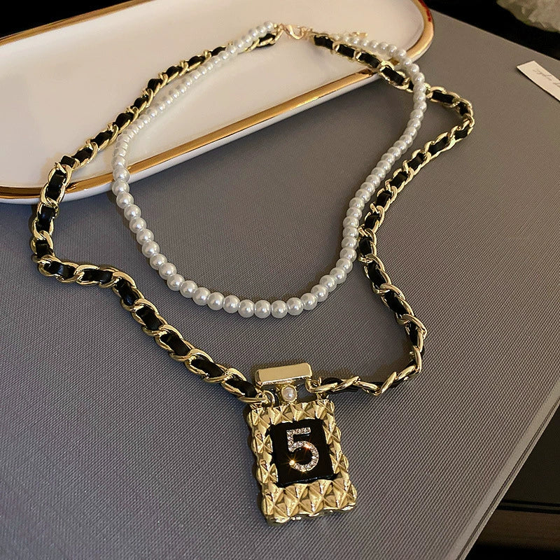 Leather Sweater Chain With Diamondembedded Digital Flower Pattern Electroplated Allmatching For Women - Image 9