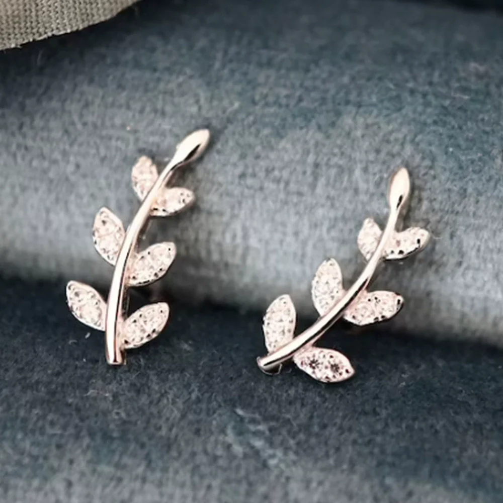 Leaves Shape Copper Earrings With Zircon Light Luxury Style - Image 3