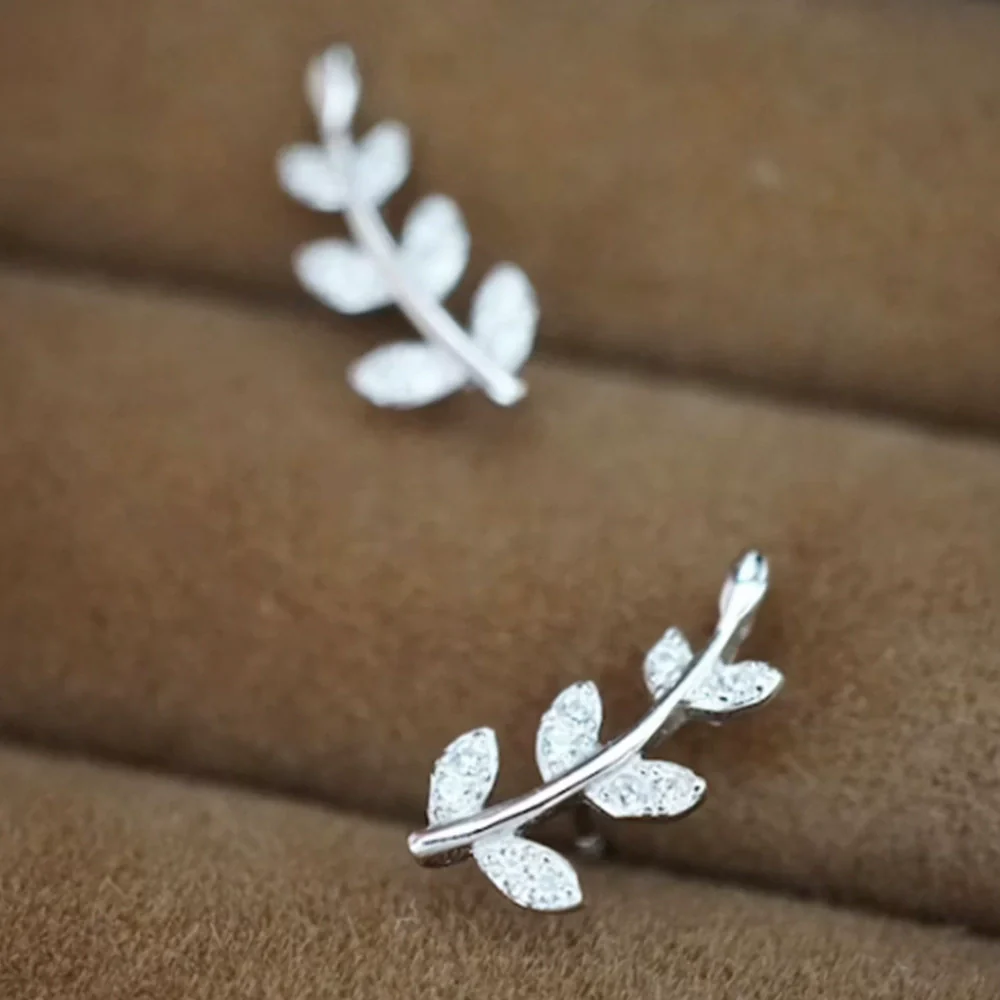 Leaves Shape Copper Earrings With Zircon Light Luxury Style - Image 4