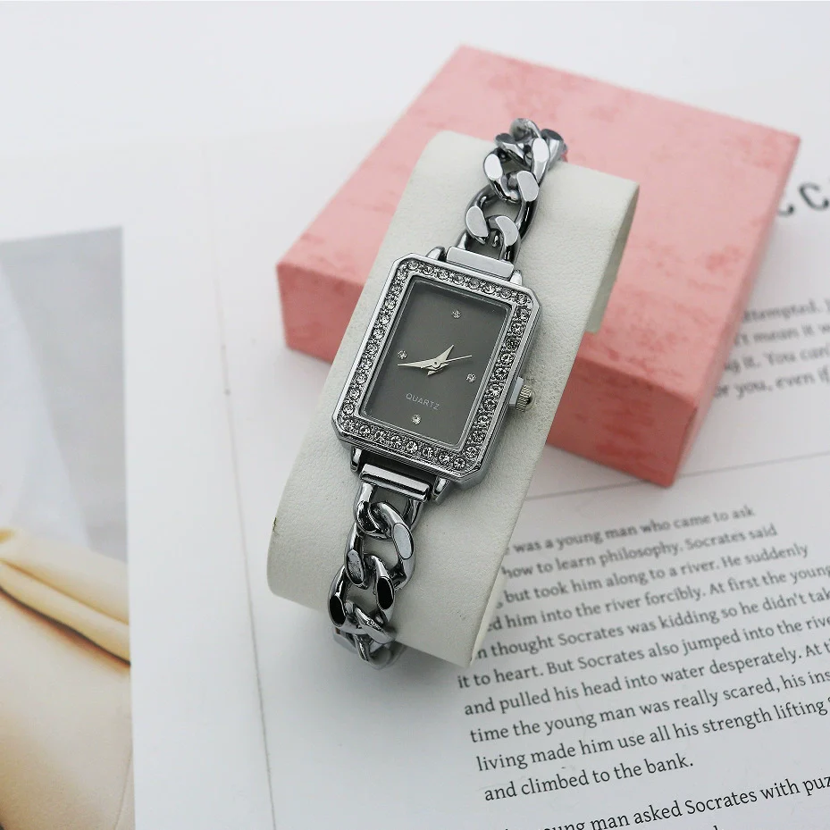 Leisure Alloy And Stainless Steel Rectangular Diamondencrusted Women's Watch Bracelet - Image 10