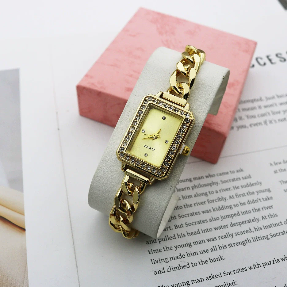 Leisure Alloy And Stainless Steel Rectangular Diamondencrusted Women's Watch Bracelet - Image 7
