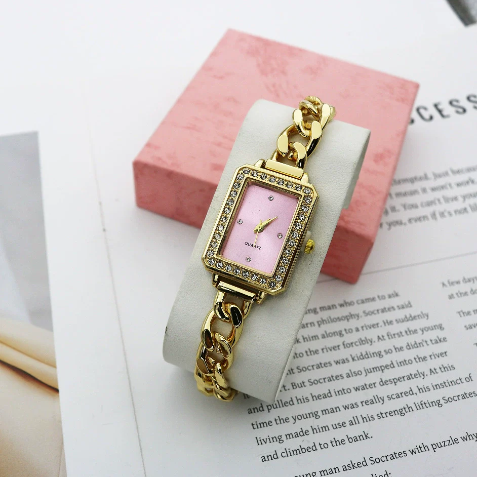 Leisure Alloy And Stainless Steel Rectangular Diamondencrusted Women's Watch Bracelet - Image 8