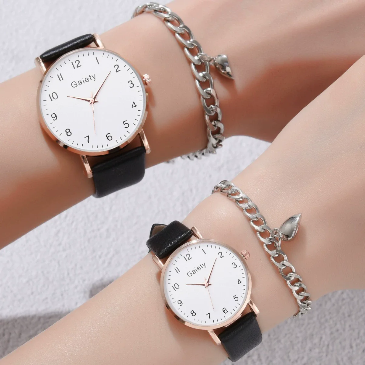 Leisure Alloy Case Imitation Leather Strap Round Dial Quartz Watches For Men And Women - Image 4