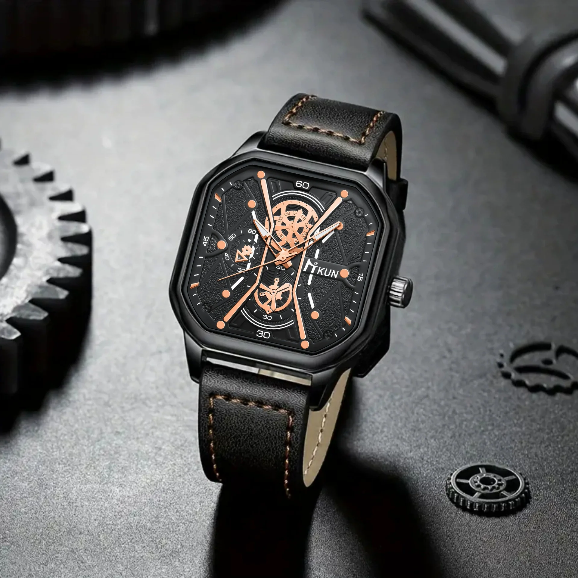 Leisure Alloy Case Imitation Leather Strap Square Dial Quartz Watch For Men - Image 2