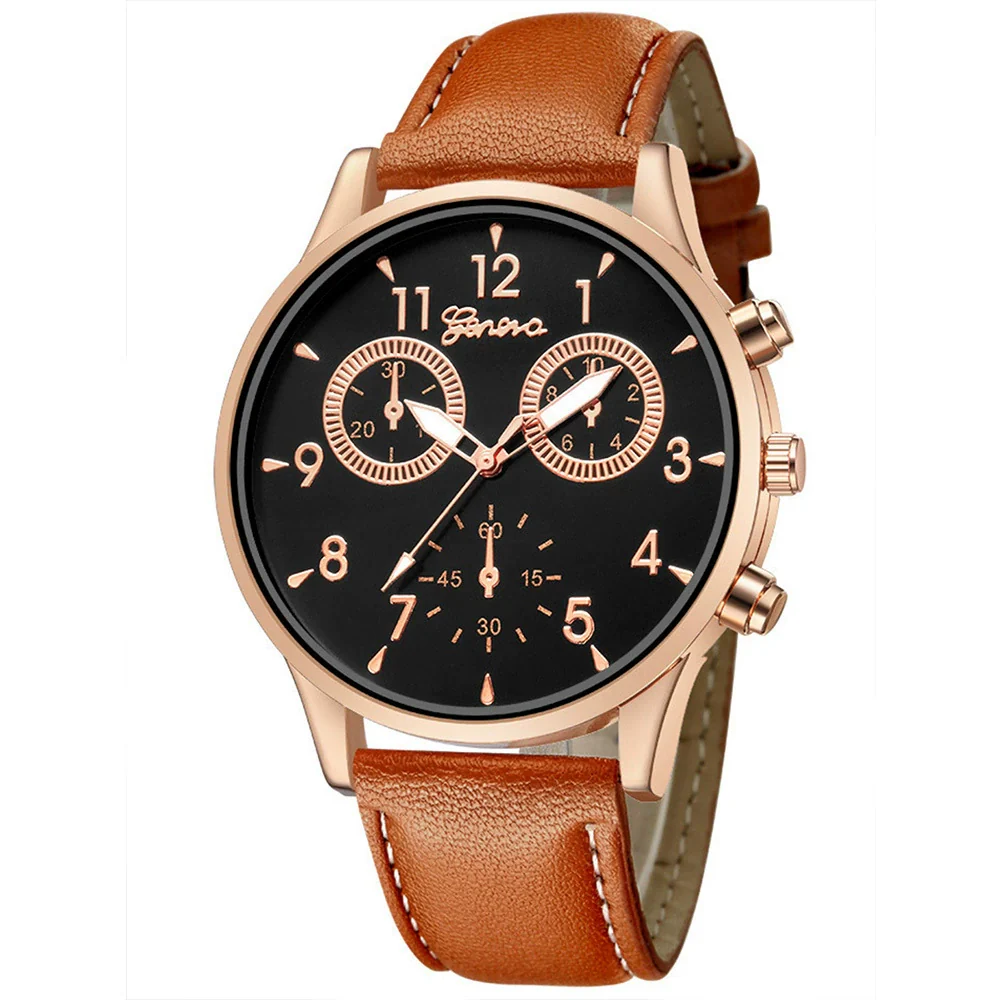 Leisure Alloy Case Stainless Steel Clasp Imitation Leather Strap Round Dial Pu Belt Quartz Watch With Printed Logo And Luminous Exquisite Dial For Men - Image 10