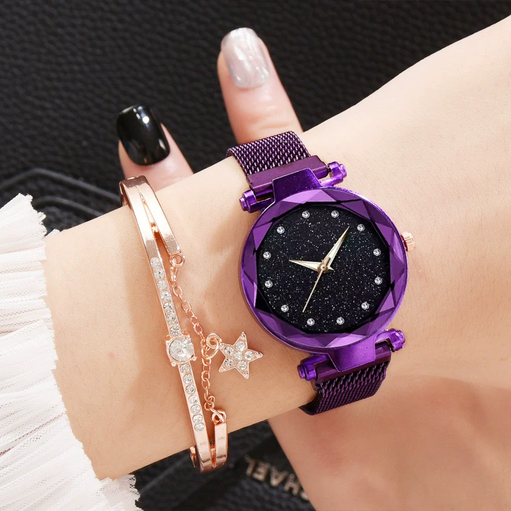 Leisure Alloy Women's Quartz Watch And Bracelet Twopiece Set With Magnet Buckle And Round Dial - Image 12