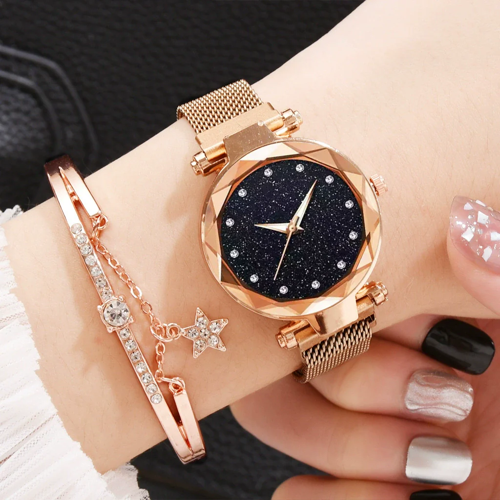 Leisure Alloy Women's Quartz Watch And Bracelet Twopiece Set With Magnet Buckle And Round Dial - Image 15