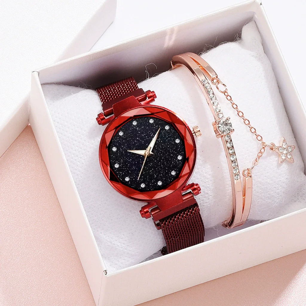 Leisure Alloy Women's Quartz Watch And Bracelet Twopiece Set With Magnet Buckle And Round Dial - Image 2