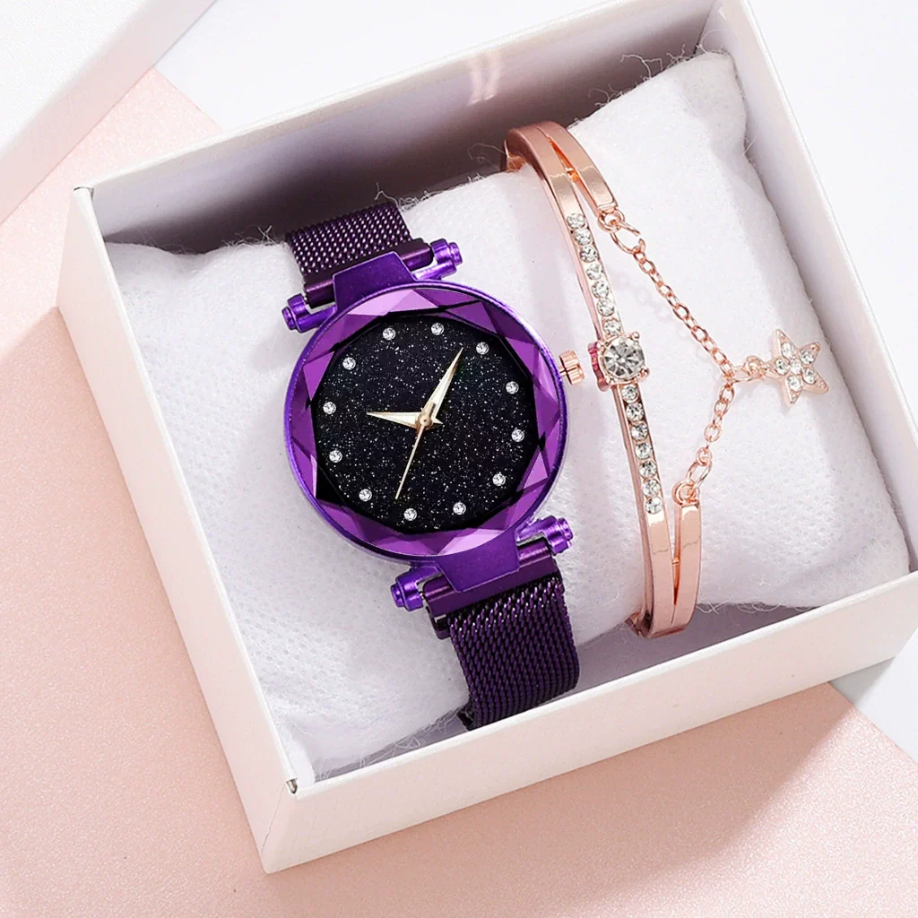 Leisure Alloy Women's Quartz Watch And Bracelet Twopiece Set With Magnet Buckle And Round Dial - Image 3