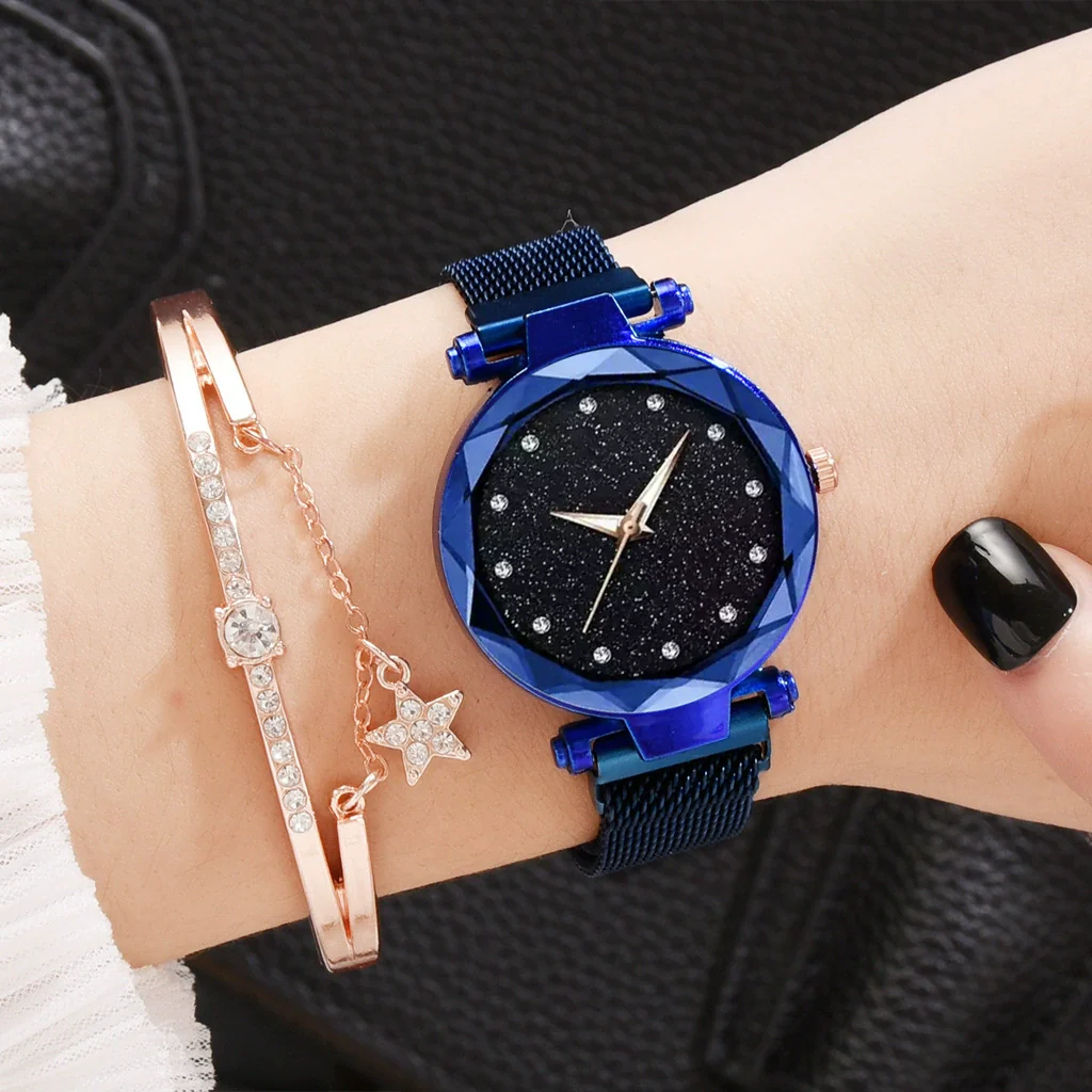 Leisure Alloy Women's Quartz Watch And Bracelet Twopiece Set With Magnet Buckle And Round Dial - Image 4