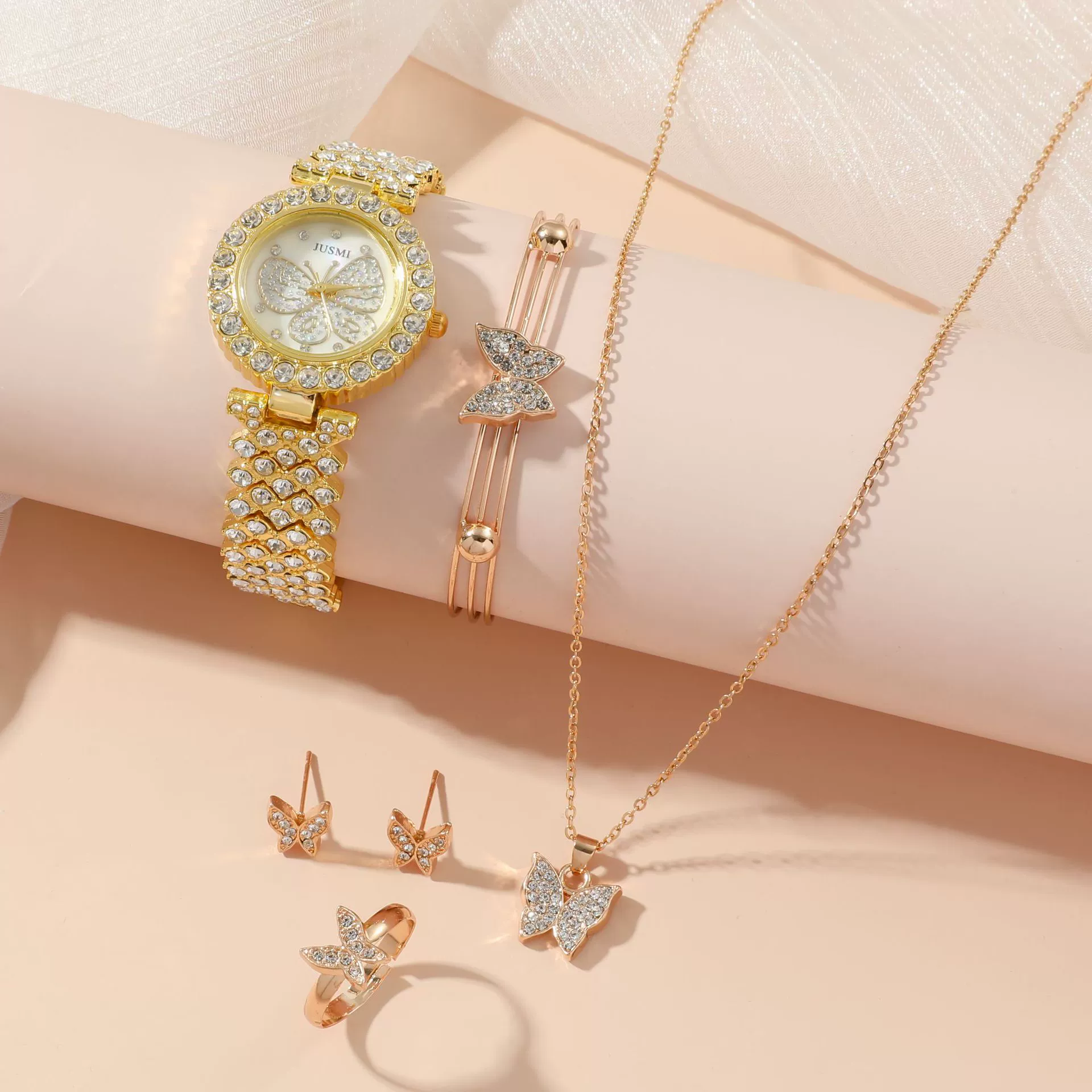Leisure Butterfly Ladies Quartz Watch Set With Alloy Case Stainless Steel Clasp And Round Dial - Image 2