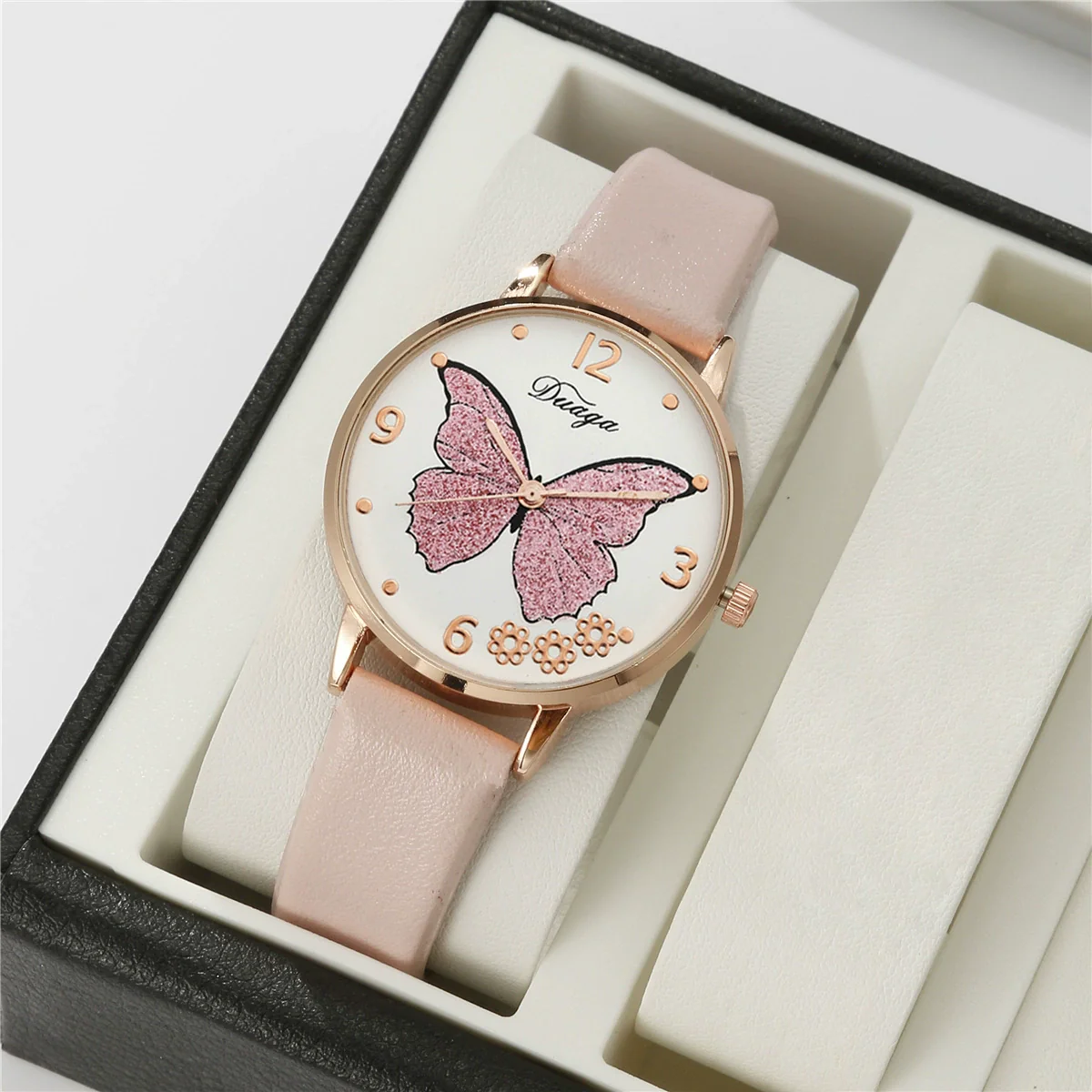 Leisure Butterfly Round Student Watch With Imitation Leather Strap And Stainless Steel Buckle - Image 7