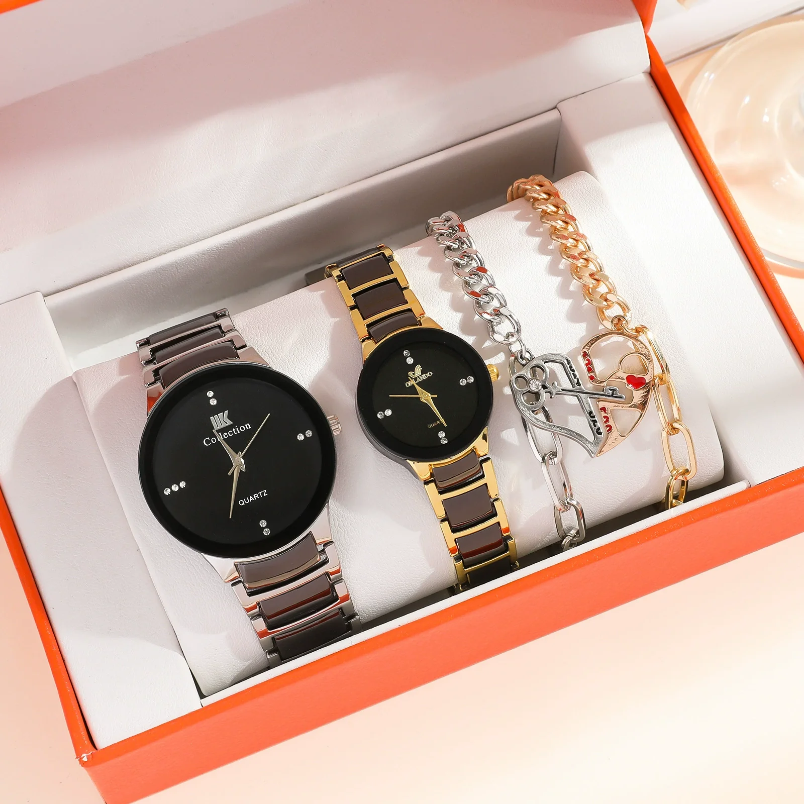Leisure Couple Watch And Love Bracelet Set Alloy Case Stainless Steel Strap Round Dial - Image 7