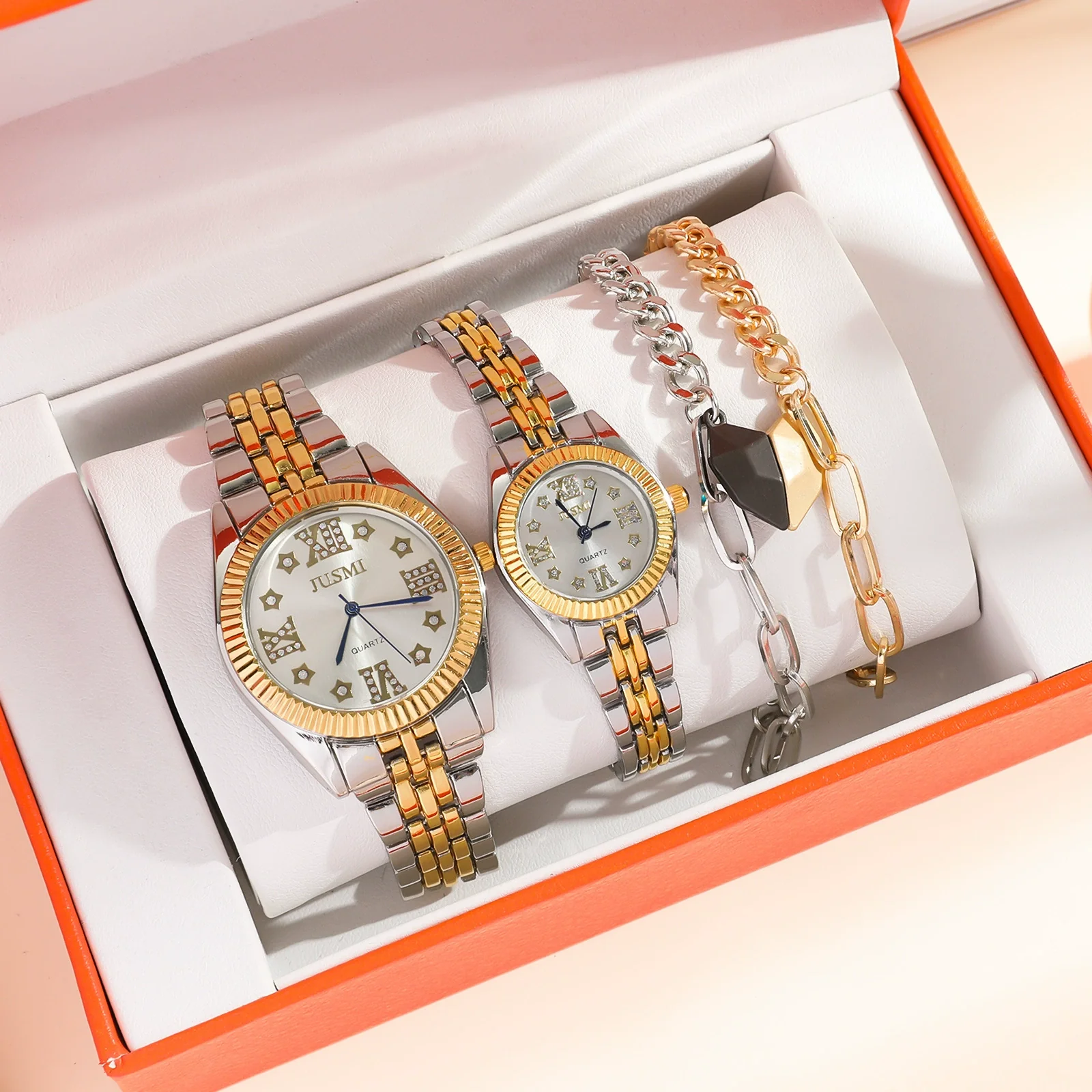 Leisure Couple Watch And Love Bracelet Set Alloy Case Stainless Steel Strap Round Dial - Image 8