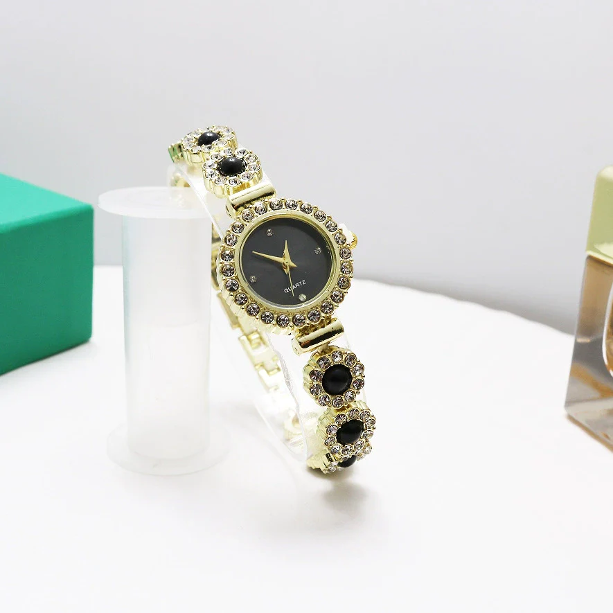 Leisure Fashion Women's Watch Alloy Case Stainless Steel Strap Mineral Strengthened Mirror Round Dial Chalcedony Bracelet Quartz Watch - Image 7