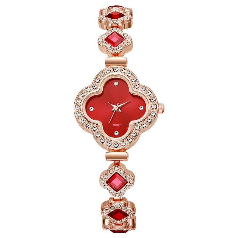 Leisure Fourleaf Clover Alloy Bracelet Quartz Watch For Women With Rhombus Dial - Image 7