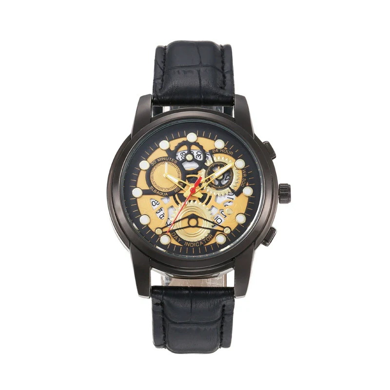Leisure Hollow Quartz Watch Alloy Case Imitation Leather Strap Iron Buckle Round Dial Business Style Universal For Men - Image 7