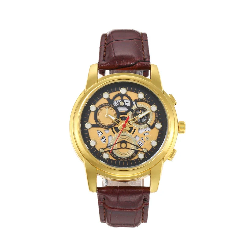 Leisure Hollow Quartz Watch Alloy Case Imitation Leather Strap Iron Buckle Round Dial Business Style Universal For Men - Image 8