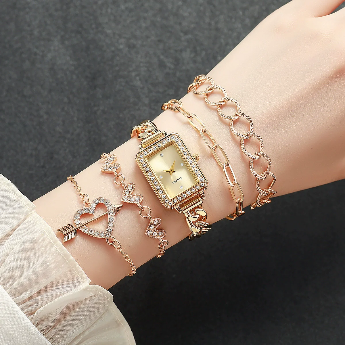 Leisure Medieval Style Alloy And Stainless Steel Square And Round Quartz Bracelet Watch For Female