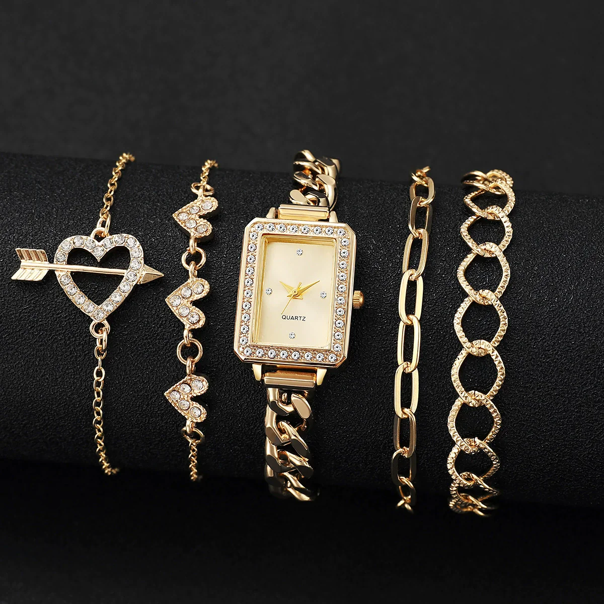 Leisure Medieval Style Alloy And Stainless Steel Square And Round Quartz Bracelet Watch For Female - Image 3