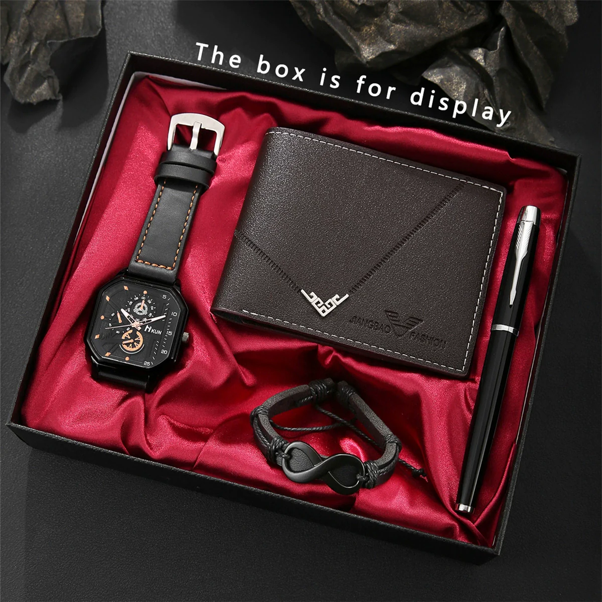 Leisure Men's Alloy Pin Buckle Doublelayer Square Imitation Leather Belt Sports Quartz Watch