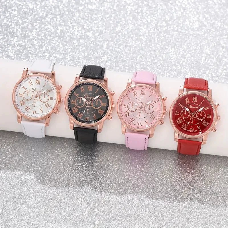 Leisure Plastic And Stainless Steel Imitation Leather Belt Wrist Watch Round Dial Dopamine Color For Female - Image 7