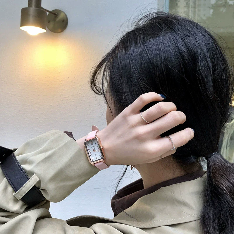 Leisure Quartz Belt Watch For Female Middle School Students Alloy Case Pu Strap Rectangle Dial - Image 5