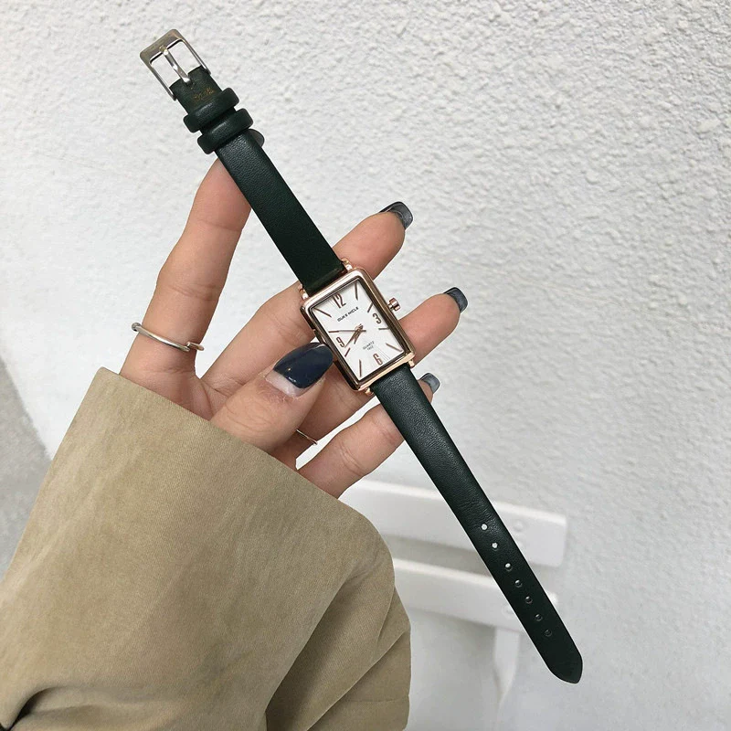 Leisure Quartz Belt Watch For Female Middle School Students Alloy Case Pu Strap Rectangle Dial - Image 6