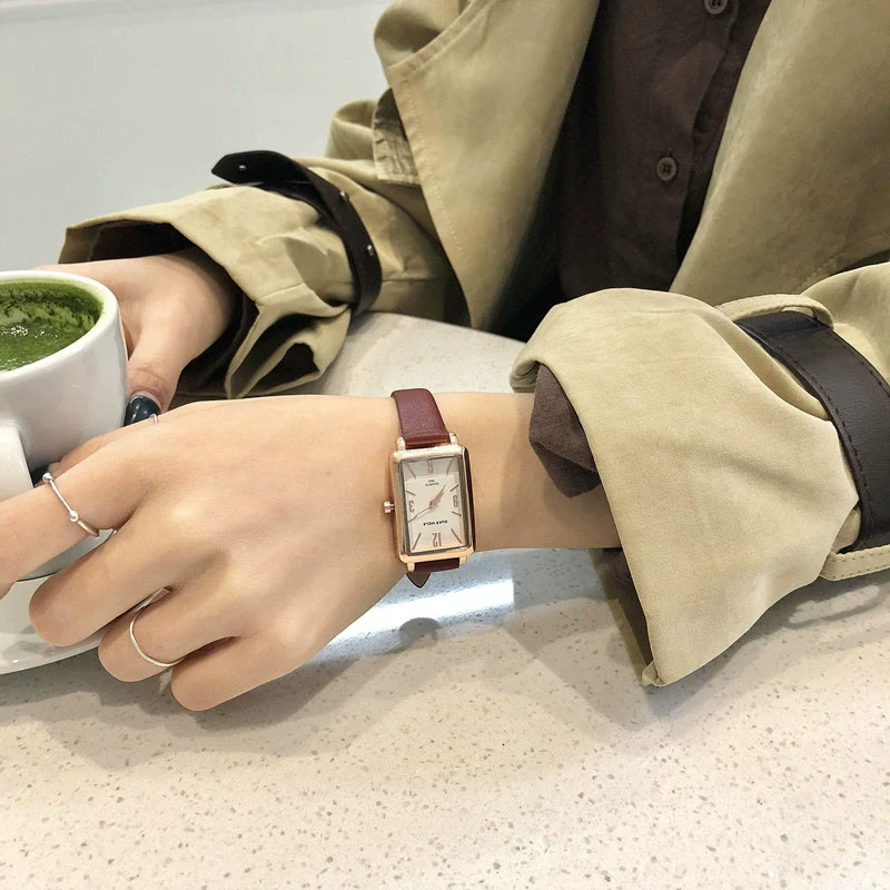 Leisure Quartz Belt Watch For Female Middle School Students Alloy Case Pu Strap Rectangle Dial - Image 7