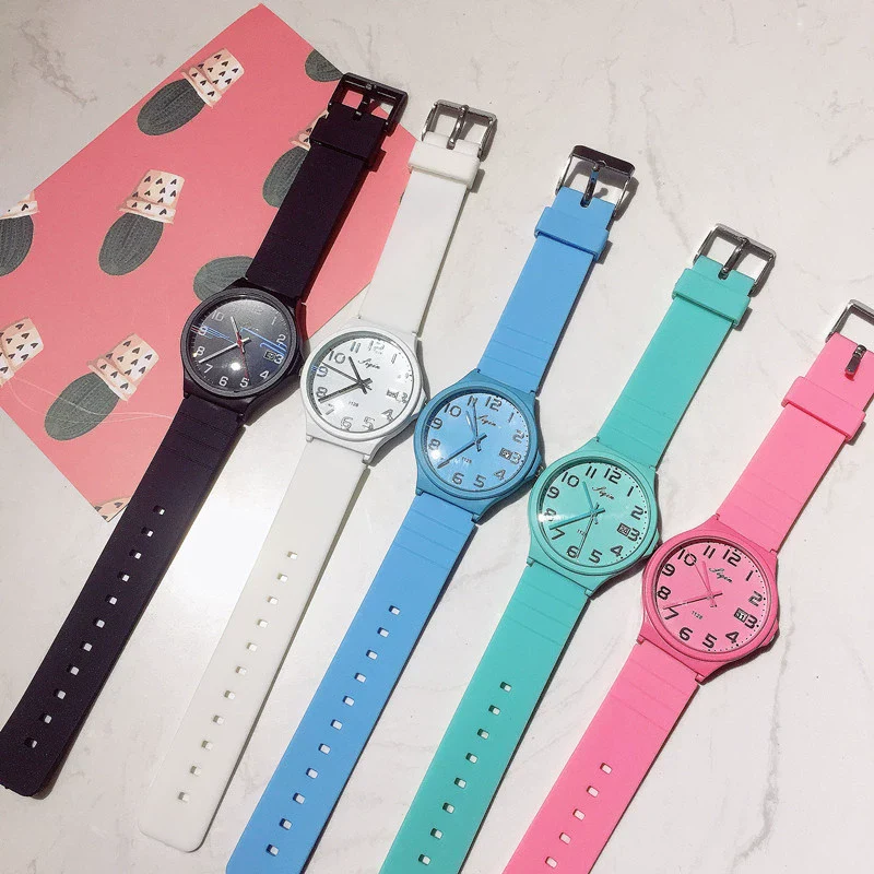 Leisure Quartz Watch For Female Middle School Students Alloy Case Silicone Strap Stainless Steel Clasp Round Dial Ordinary Glass Mirror