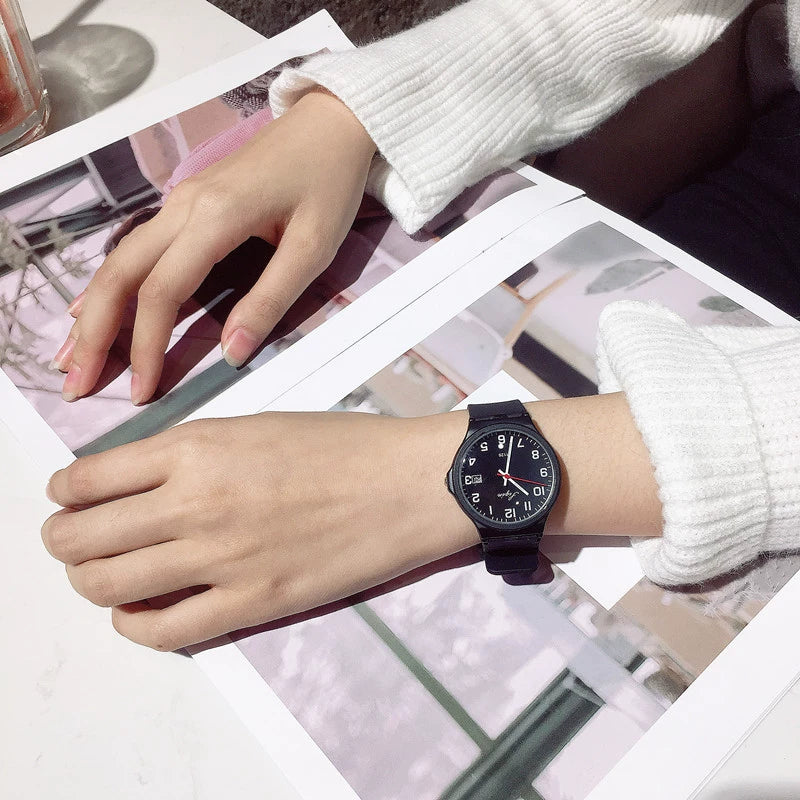 Leisure Quartz Watch For Female Middle School Students Alloy Case Silicone Strap Stainless Steel Clasp Round Dial Ordinary Glass Mirror - Image 10
