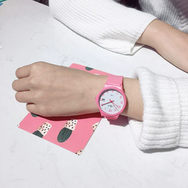 Leisure Quartz Watch For Female Middle School Students Alloy Case Silicone Strap Stainless Steel Clasp Round Dial Ordinary Glass Mirror - Image 12