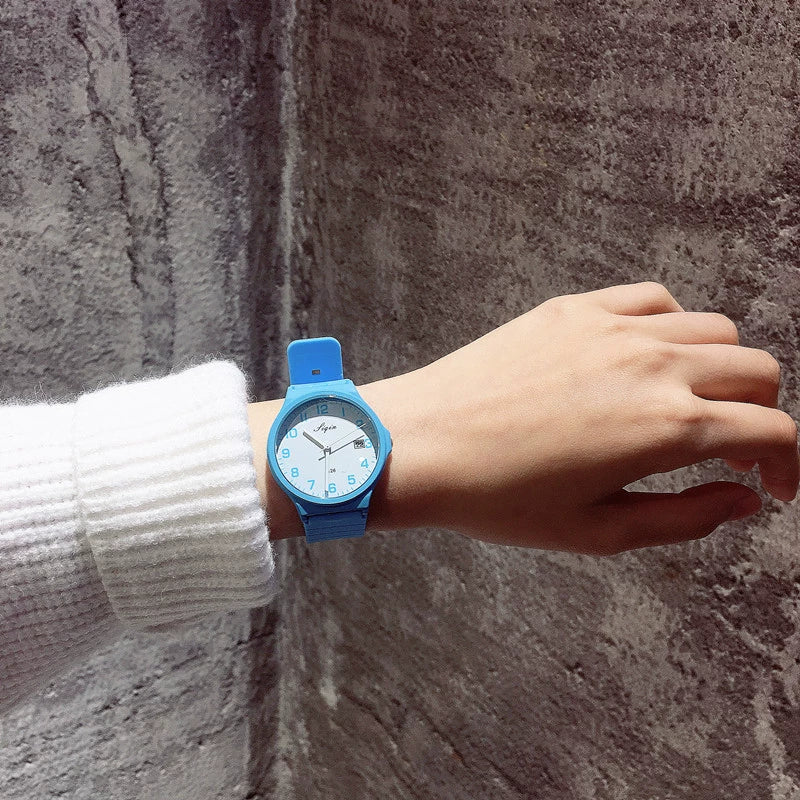 Leisure Quartz Watch For Female Middle School Students Alloy Case Silicone Strap Stainless Steel Clasp Round Dial Ordinary Glass Mirror - Image 14