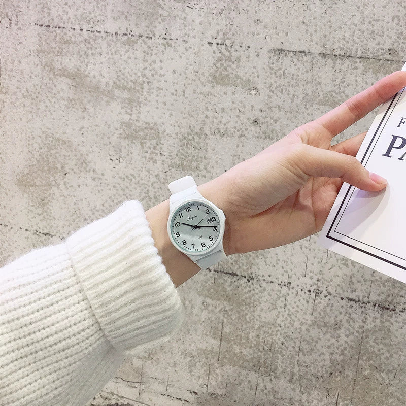 Leisure Quartz Watch For Female Middle School Students Alloy Case Silicone Strap Stainless Steel Clasp Round Dial Ordinary Glass Mirror - Image 15