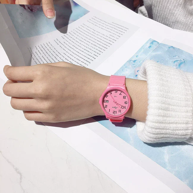 Leisure Quartz Watch For Female Middle School Students Alloy Case Silicone Strap Stainless Steel Clasp Round Dial Ordinary Glass Mirror - Image 7