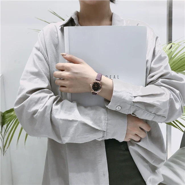 Leisure Retro Allmatch Couple Watch Alloy Case Imitation Leather Strap Stainless Steel Clasp Round Dial Ordinary Glass Mirror - Image 11