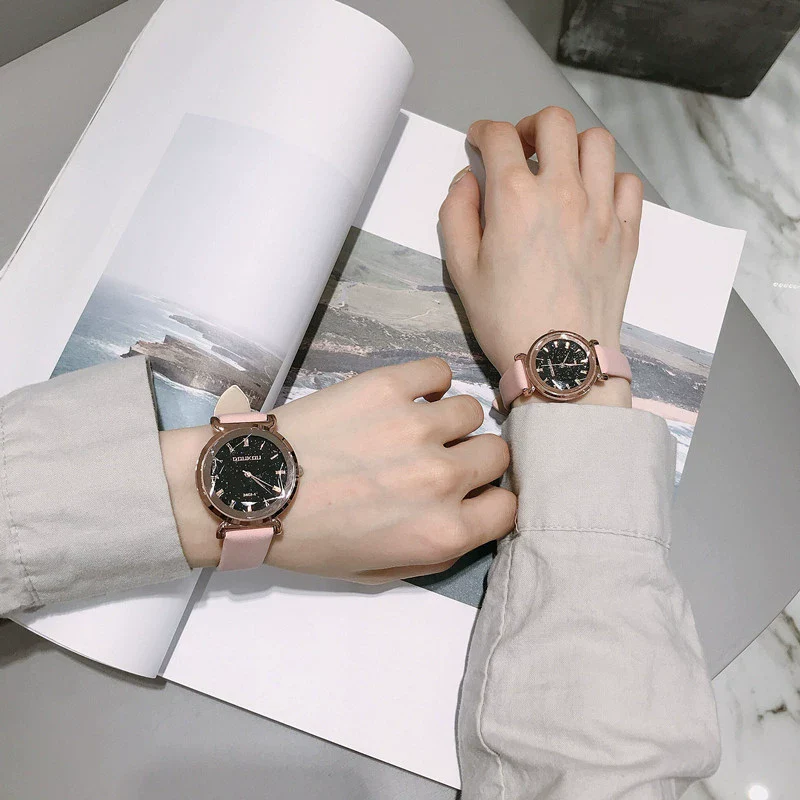 Leisure Retro Allmatch Couple Watch Alloy Case Imitation Leather Strap Stainless Steel Clasp Round Dial Ordinary Glass Mirror - Image 4