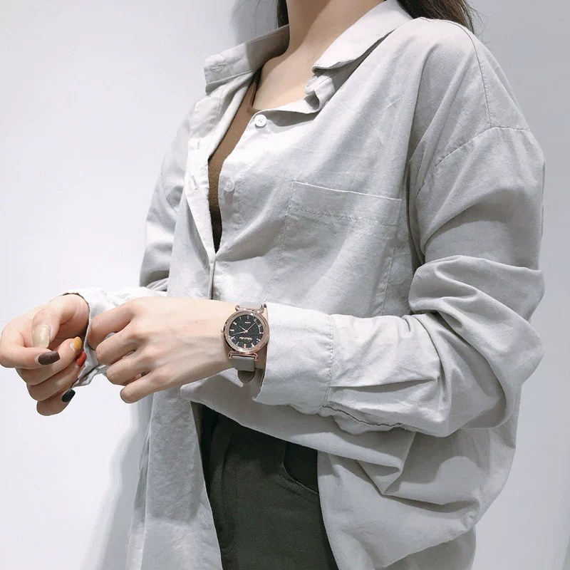 Leisure Retro Allmatch Couple Watch Alloy Case Imitation Leather Strap Stainless Steel Clasp Round Dial Ordinary Glass Mirror - Image 5